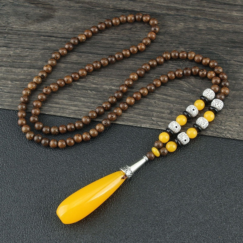 Men's And Women's Necklaces Retro Wooden Bead Sweater Chain Long Bodhi Pendant