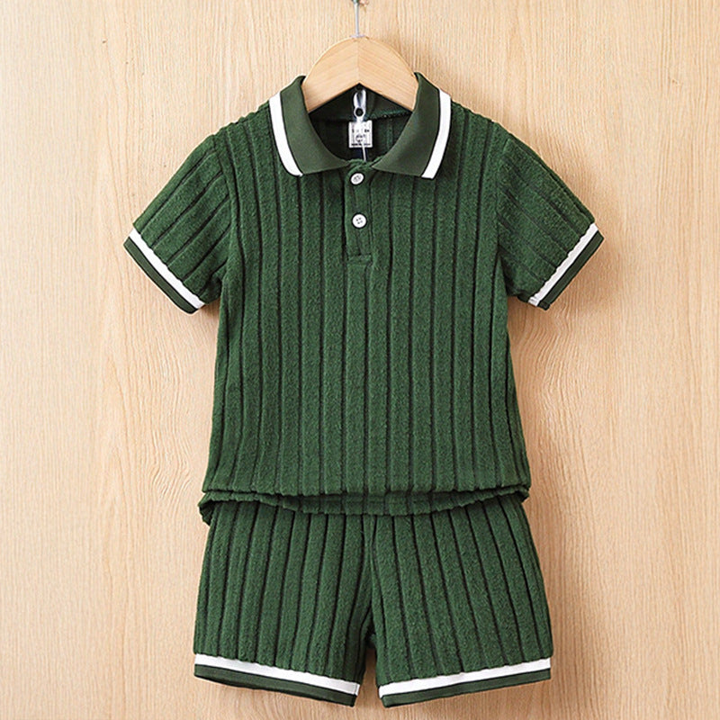 Polo Collar Stripes Shorts Design For Children