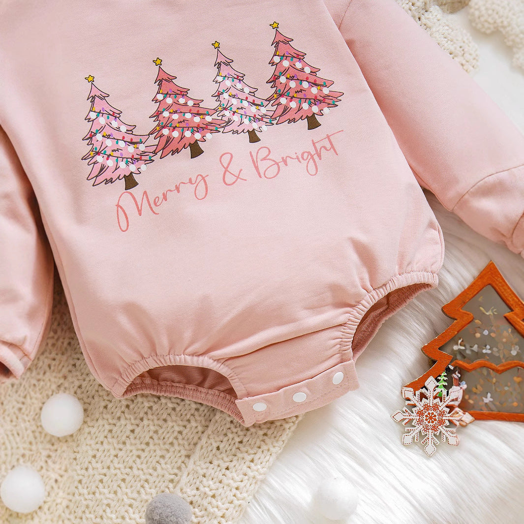 Girls' Letter Printed Long Sleeve Thin Baby Triangle Jumpsuits