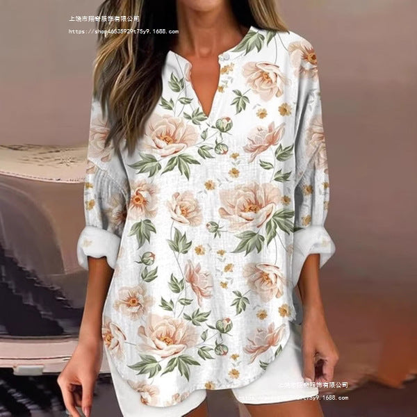 Women's 3D Digital Printing Fashion Round Neck Loose Shirt