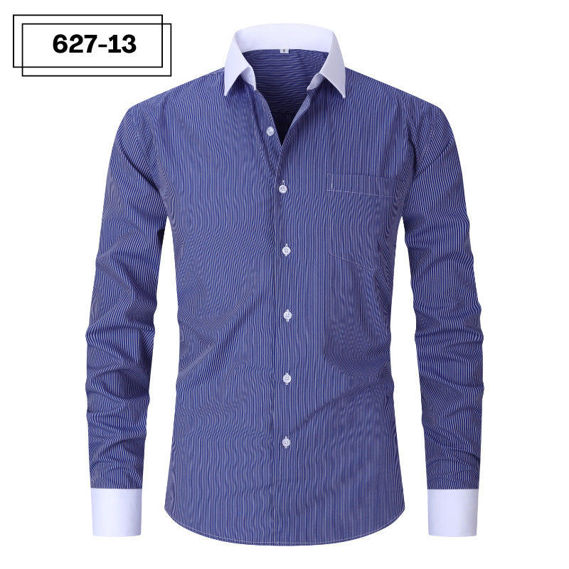 Plus Size Men's Casual American-style Long-sleeved Striped Shirt