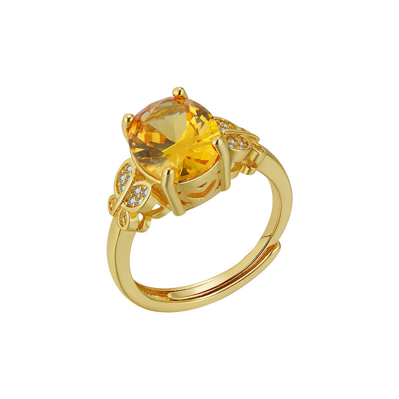 Yellow Diamond Butterfly Ring Fashion Personality All-match High Sense Ring Female