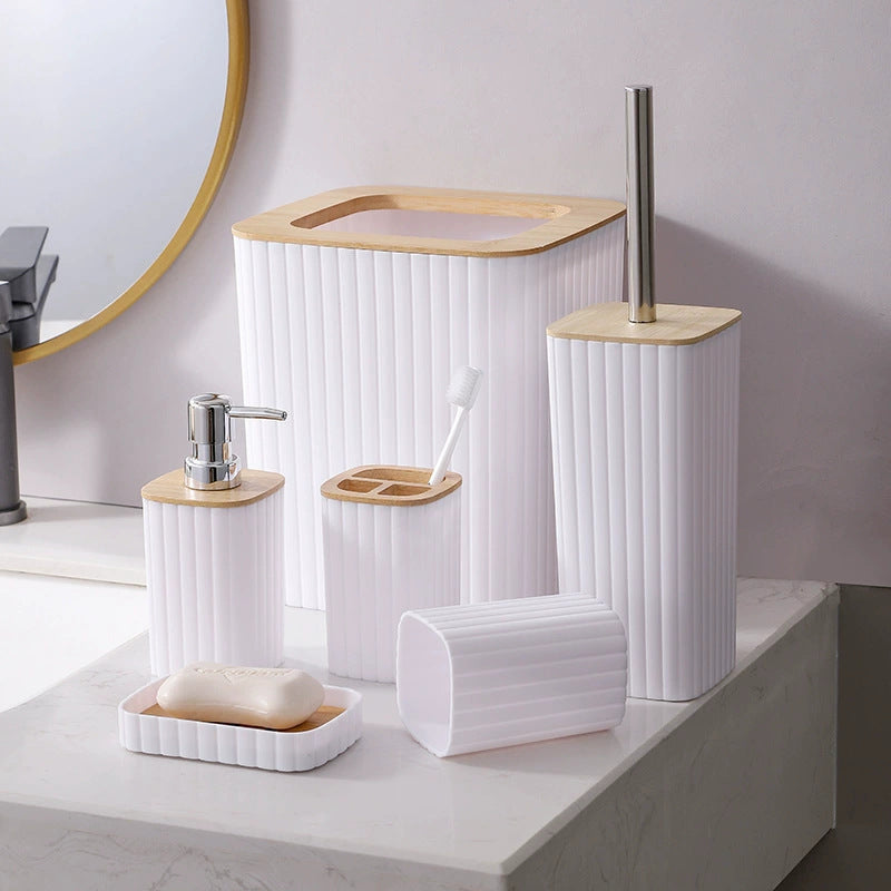 Bathroom Toiletries Six-piece Toilet Brush Toothbrush Cup Soap Box Suit - EL CHEG