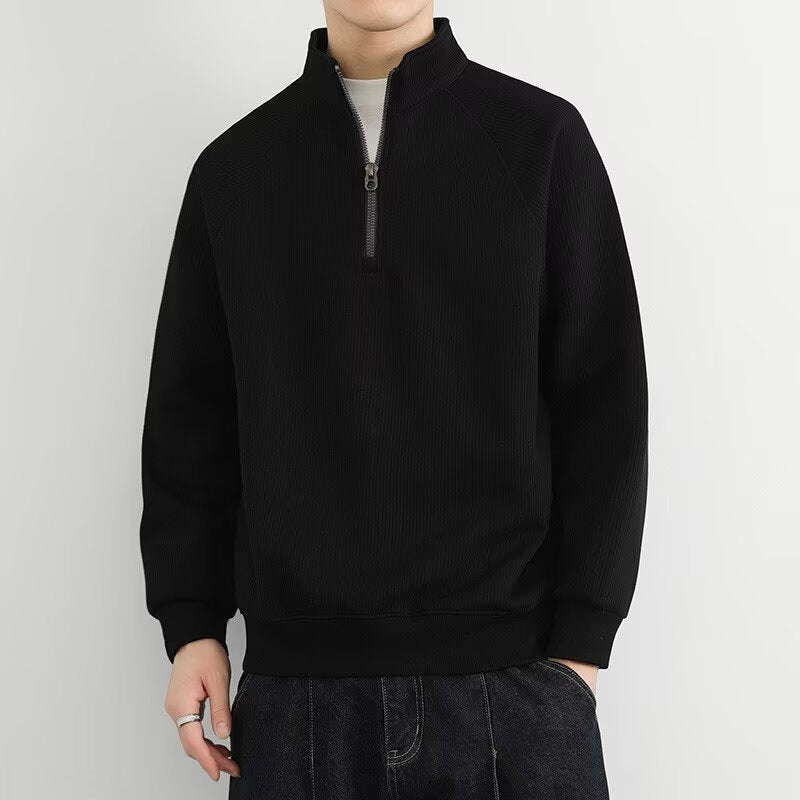 Half Zipped Stand Collar Men's Vintage Fleece-lined Thickened Casual Sweatshirt