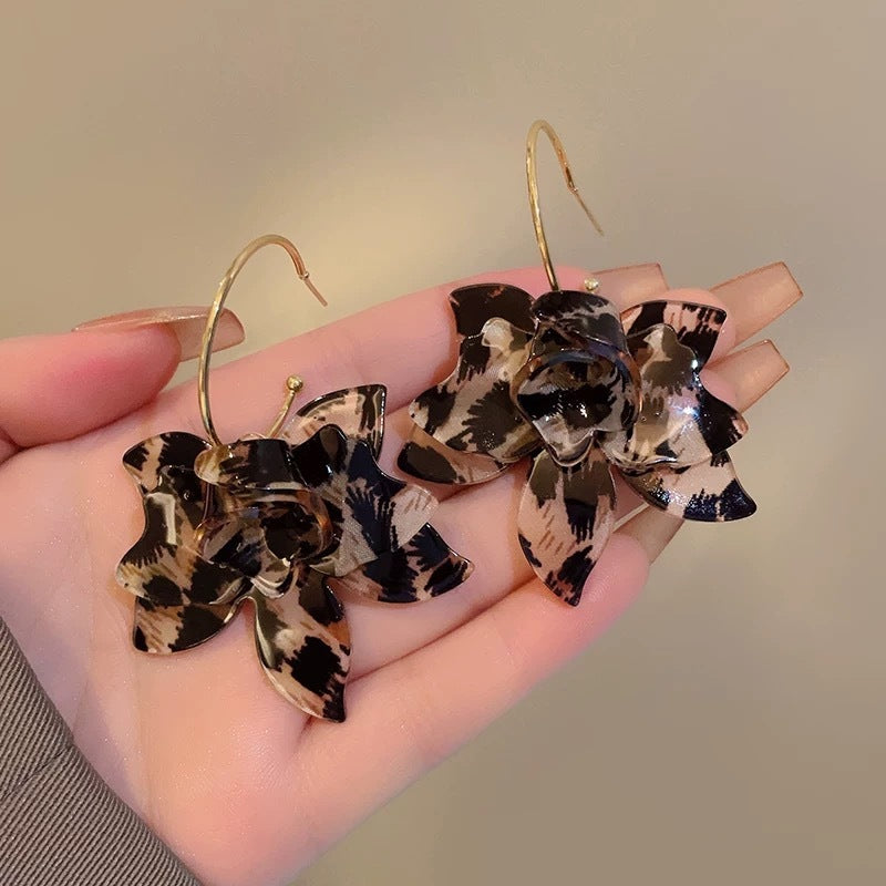 Leopard Print Flower Exaggerated Temperament Niche Design High-grade Earrings