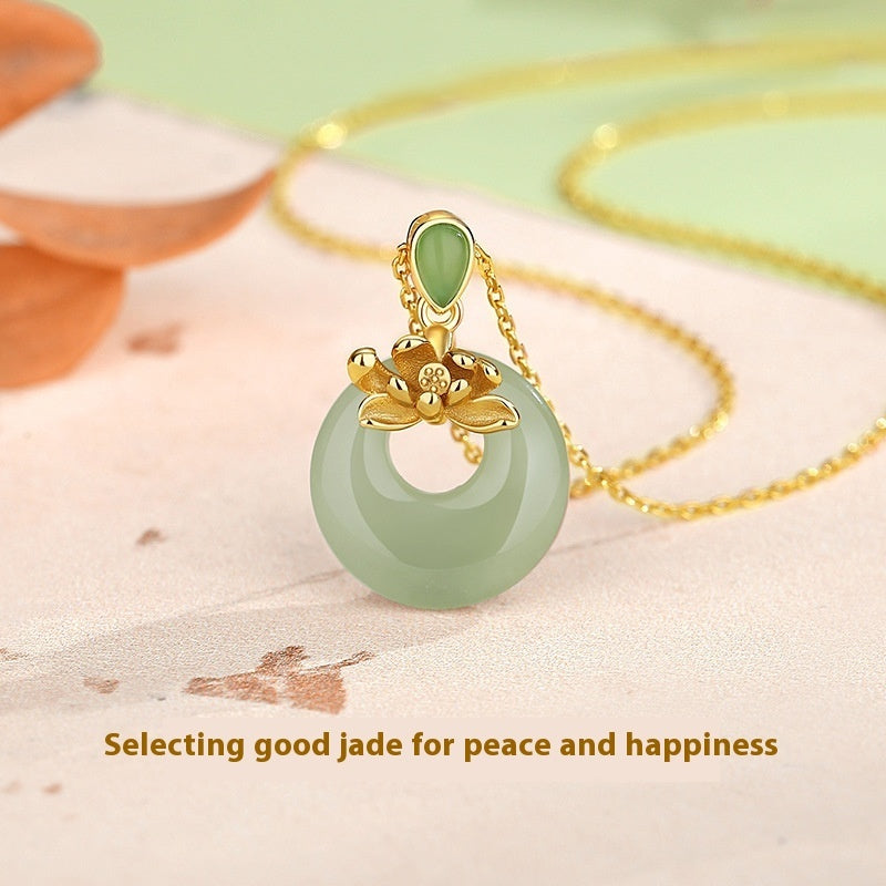 Hetian Jade Peace Buckle Necklace Women's Ancient Style High Sense