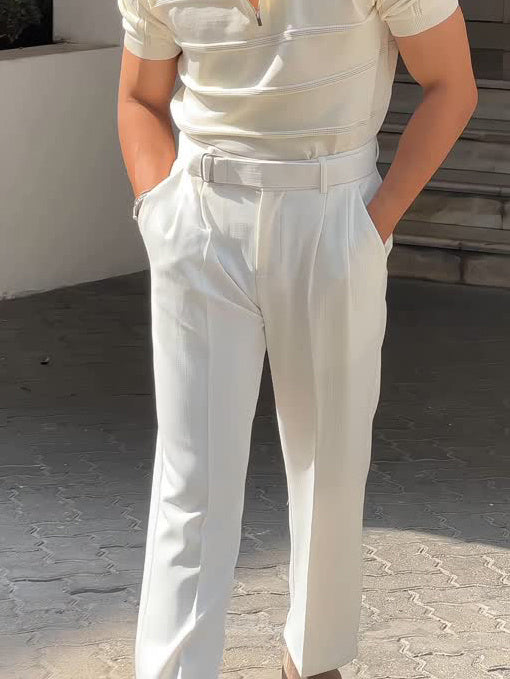 White High-waisted Pleated Pants
