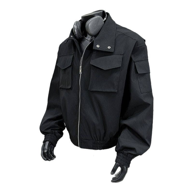Men's Stand Collar Flight Jacket Short Coat Men's Clothing Tooling Zip-up Shirt
