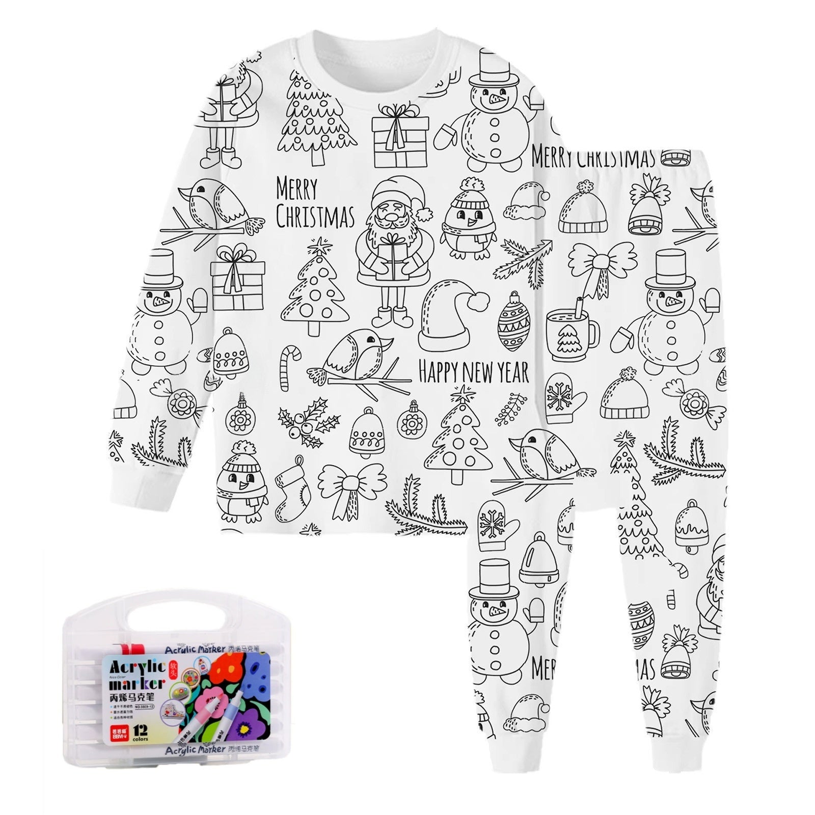 Black And White Cartoon Cartoon Pattern Long-sleeved T-shirt And Trousers Two-piece Home Wear Children's Suit